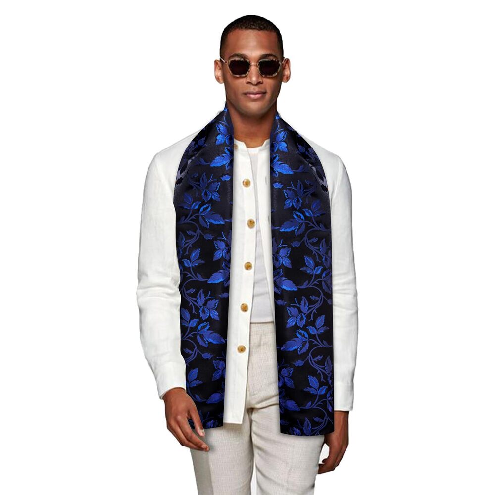 4067 Navy Blue Black Scarf Silk Lightweight Feeling Soft Scarves